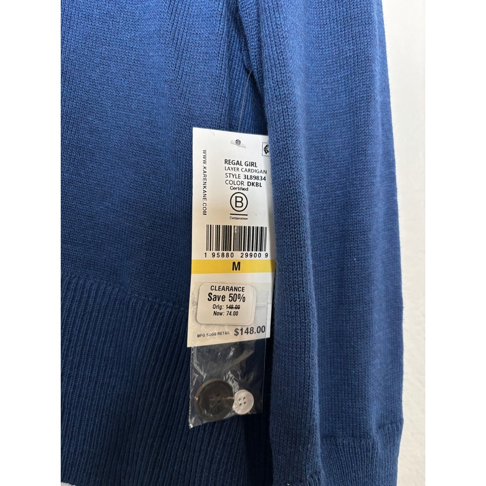 NWT Karen Kane Sweater Cardigan Cashmere Blend Blue w/ White Shirt Hem Size Med - Picture 5 of 9